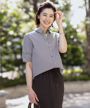  【洗える】アセVisギンガム シャツ ブラウス