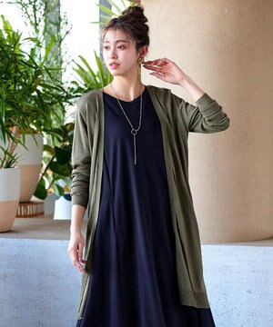  【洗える】バックリブプリーツ編みロングカーディガン
