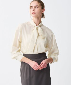  シルクライクタフタ ボウタイブラウス