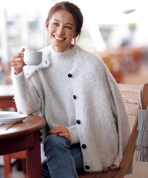  【洗える】アルパカシャギー カーディガン