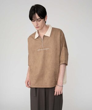  【ユニセックス着用ITEM/MLサイズ展開】フェイクスウェードドルマンハーフZIPT（SS）