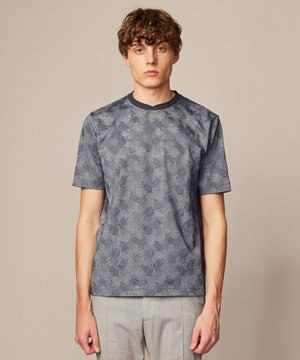  【キングサイズ・吸水速乾】リーフ柄ジャガード クルーネック Tシャツ