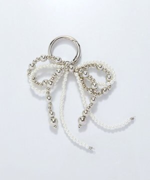  メタルパールリボンバッグチャーム