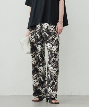  【洗える】 ブラッシュプリント ワイドパンツ