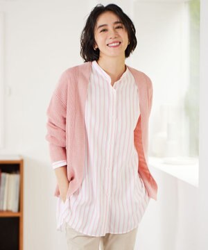  【WEB限定カラーあり・洗える】リネンミドルゲージニット カーディガン