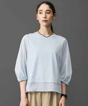  【17号サイズまで展開・レイヤード風】ウーブンライクジャージードッキング カットソー
