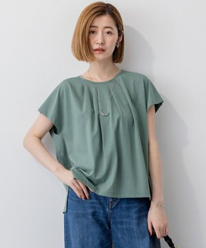  【接触冷感/洗える】ツイストコットンプレーティング タックデザイン カットソー