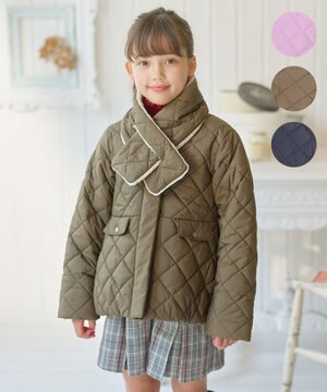  【150-170㎝】マフラー付き中綿キルト アウター