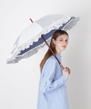  【遮光/晴雨兼用】POLO RALPH LAUREN （ポロラルフローレン） 長傘 晴雨兼用日傘 ストライプフリル 遮光 遮熱 UV