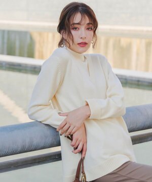  【洗える】重ね着風ニットトップス