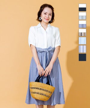  【洗える】小顔効果も叶えるスキッパーシャツワンピース