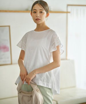  【洗える】エンブロイダリーレース チュニックブラウス