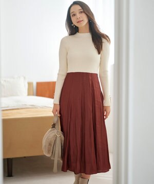  【洗える】オーロラサテンコンビ ワンピース