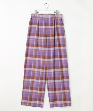  コットンリネンチェックワイドストレート パンツ
