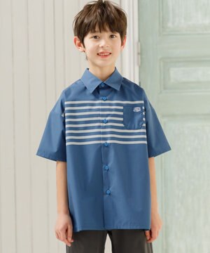  【110-130cm】TCブロード パネルボーダープリント シャツ