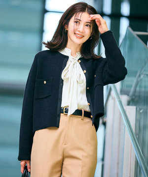 【洗える】ミニブークレニット カーディガン