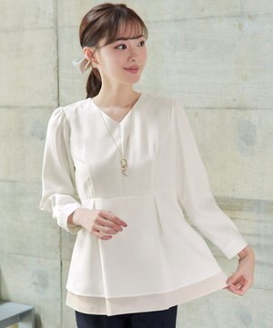 【洗える】レイヤードヘムペプラムブラウス