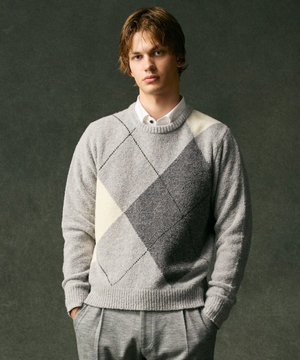  【インポート素材/ソフトな肌触り/軽量】MOUSSE アーガイル クルーネック セーター