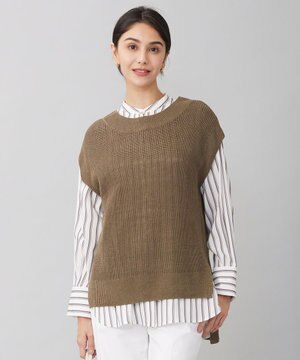  【洗える】リネンミドルゲージニット ベスト