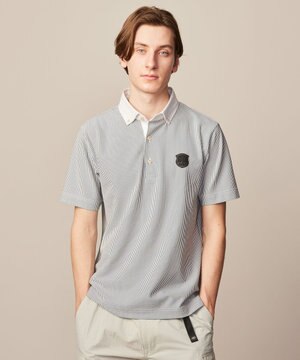  【吸水速乾・釦ダウン・男女兼用】メッシュストライプサッカーポロシャツ