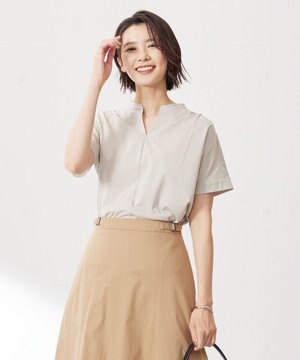  プレーティングジャージー バンドカラー カットソー