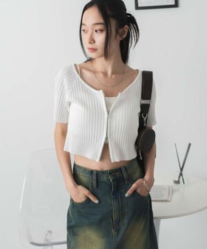  ダブルジップオフショルニットトップス