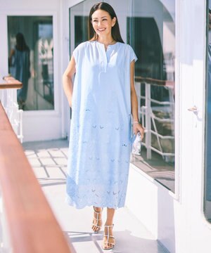  【17号サイズまで展開・カタログ掲載・1枚で着映える・清涼感】エンブロイダリーローンスキッパー ワンピース