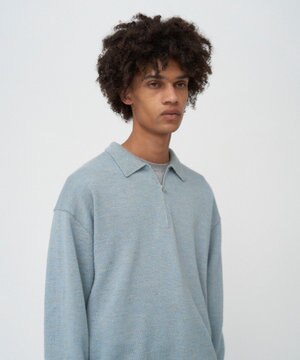 BABY ALPACA LINEN | ジップアップポロセーター - UNISEX