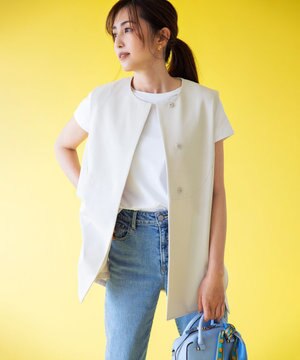  【洗える】パールポイントショートレングス ジレ