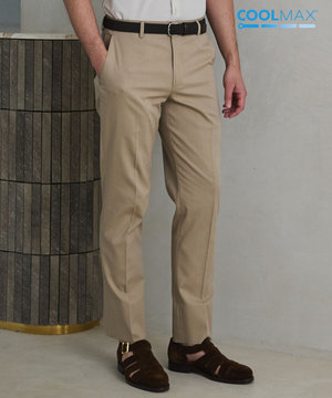 仕事で着られる綿パン【吸水速乾/ストレッチ/折り目加工】クールマックスコットンパンツ_ノータック(26年モデル)