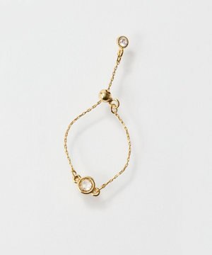  ≪サイズ調整可能≫【金属アレルギー対応】プチベゼルストーンチェーンリング　ゴールド