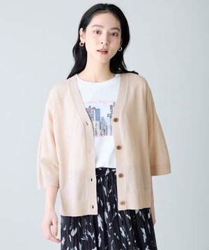  リネンブレンドハーフスリーブカーディガン