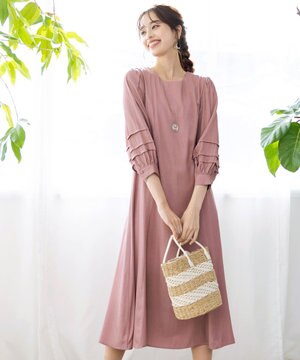  【洗える】ナローフレアパフスリーブワンピース