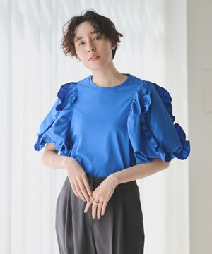 【撥水・吸水速乾】コンビネーションフリルスリーブカットソー