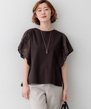  【先行予約】カットワークエンブロイダリー デザインスリーブ トップス