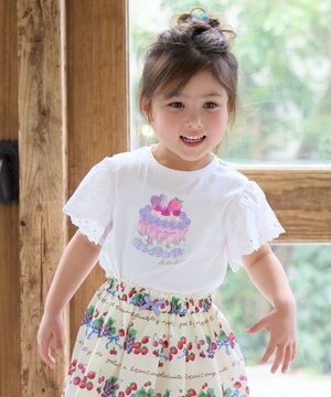  袖レース ケーキプリント Tシャツ