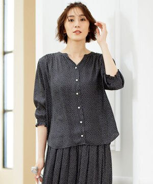  【WEB限定/セットアップ着用可/洗える】ブライトサテンライト Vネックブラウス