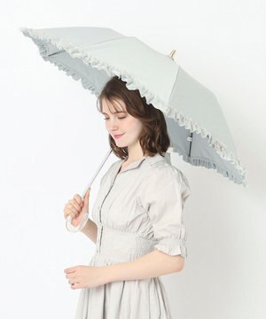  ランバン オン ブルー 晴雨兼用日傘 折りたたみ傘 ビジュー付きオーガンジーフリル 遮光 遮熱 UV