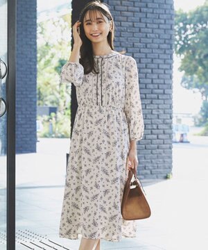  【洗える】ミモザプリント ワンピース