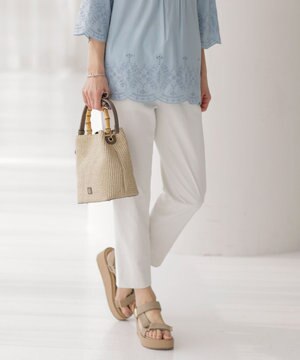  【洗える・接触冷感・UVケア・吸水速乾・防透け】麻シェルドライ テーパード パンツ