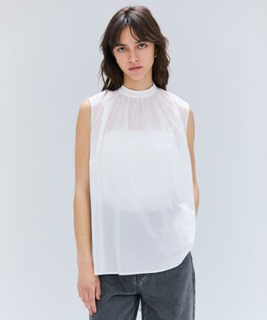  【洗える】BAC / コットンバックボウタイノースリーブブラウス