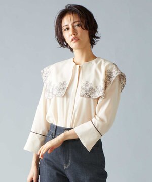  【2WAY・洗える】コードエンブロイダリー襟付き ブラウス