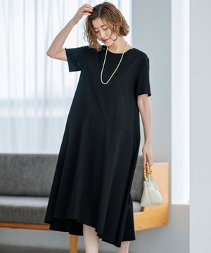  【洗える】ドライコットンジャージー イレギュラーヘムワンピース