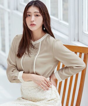 【洗える】ピンタック配色ブラウス