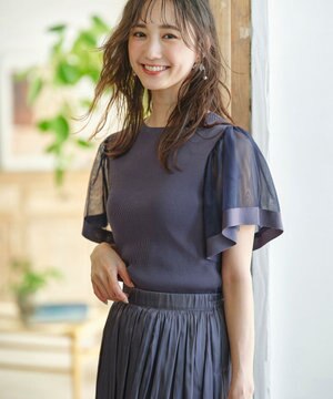 【洗える】チュールスリーブ ニット