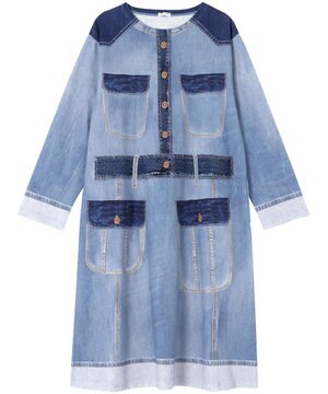 ツモリチサト ワンピース 長袖 ルームウェア 綿100%(本体) ミニ裏毛素材 デニム風プリント チュニック tsumori chisato SLEEP UNX558 /ワコール