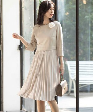 【VERY3月号掲載・KUMIKYOKU NAVY・WEB限定】ジャージーコンビプリーツ ワンピース