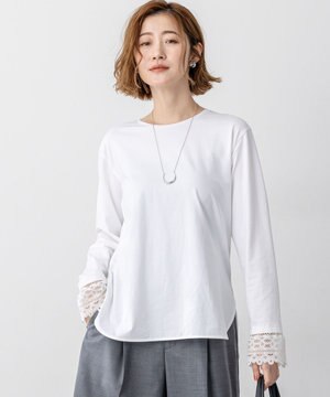  【洗える】ナチュラルコットンベア レースレイヤード カットソー