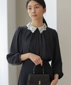  【WEB限定・2WAY】ジョーゼットシフォンレース襟 ブラウス