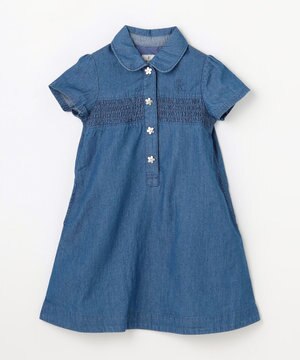  【100㎝】 フラワーボタンデニムワンピース